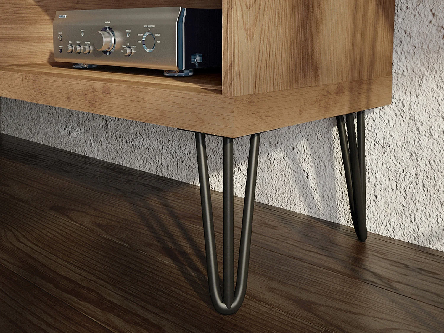 Meuble TV de 2 portes coulissantes coloris Chêne Buriti - longueur 180 x profondeur 33 x hauteur 65 cm