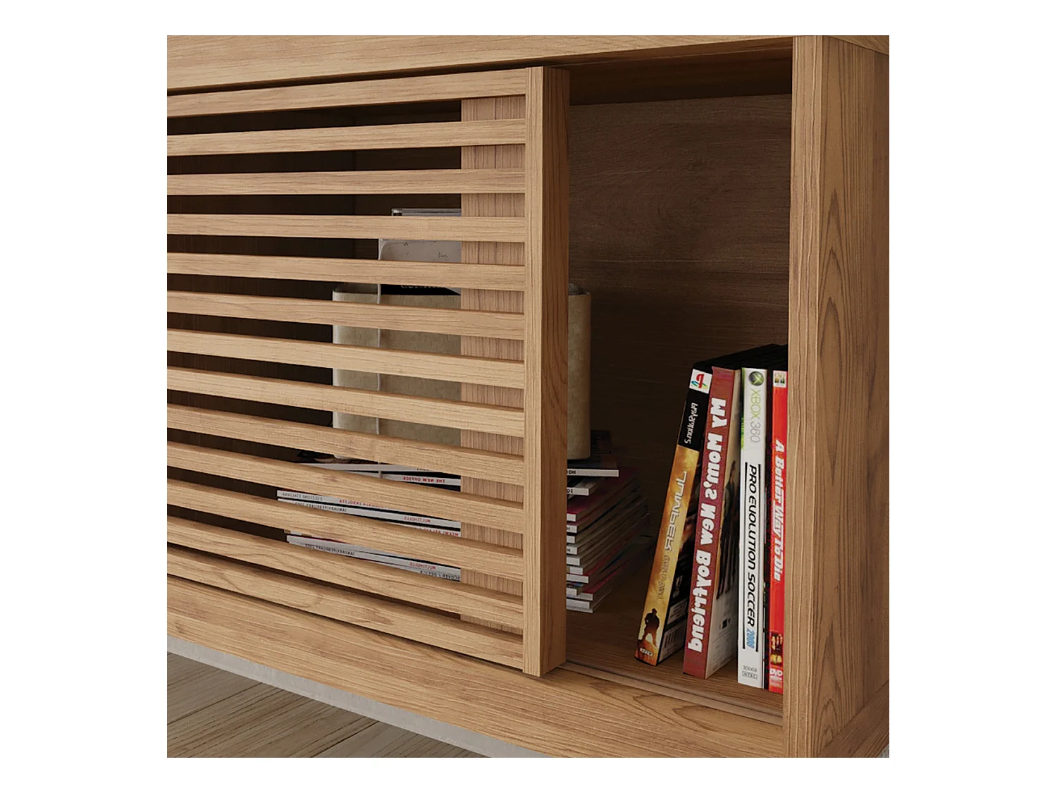 Meuble TV avec 1 porte coulissante coloris Chêne Buriti -longueur 120 x profondeur 33 x hauteur 65 cm