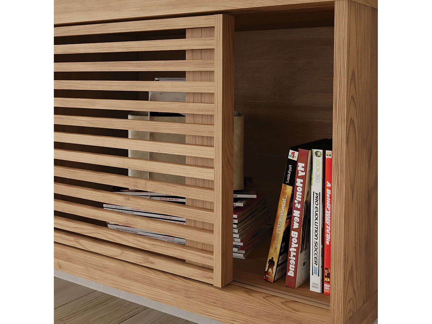 Meuble TV avec 1 porte coulissante coloris Chêne Buriti -longueur 120 x profondeur 33 x hauteur 65 cm