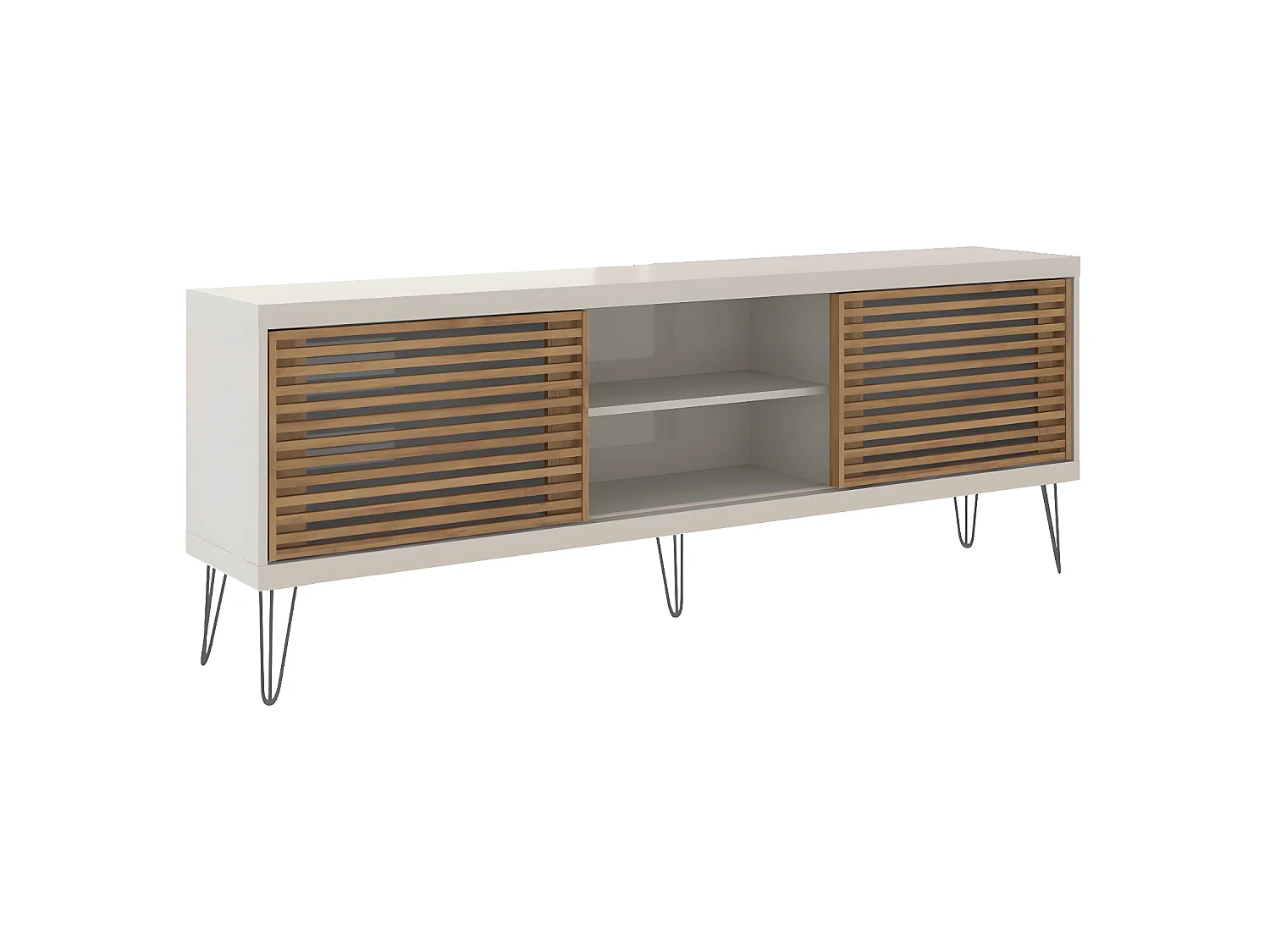 Meuble TV de 2 portes coulissantes coloris Beige / Chêne Buriti - longueur 180 x profondeur 33 x hauteur 65 cm