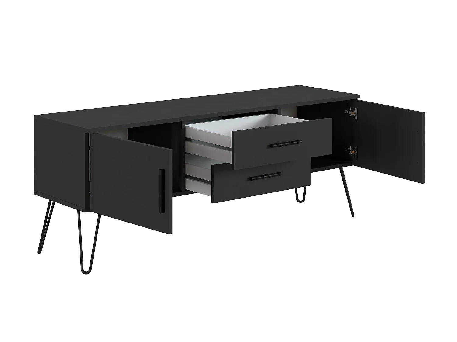 Meuble TV en mélamine coloris gris Anthracite - Longueur 140 x Profondeur 40 x Hauteur 56 cm