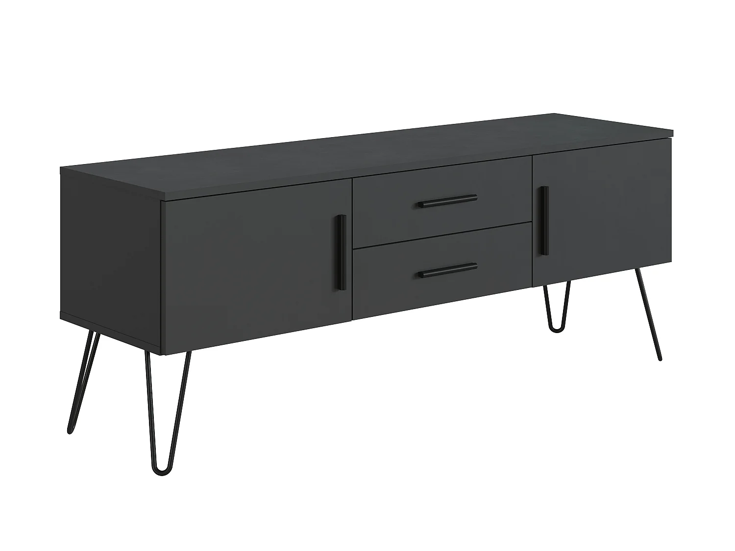 Meuble TV en mélamine coloris gris Anthracite - Longueur 140 x Profondeur 40 x Hauteur 56 cm