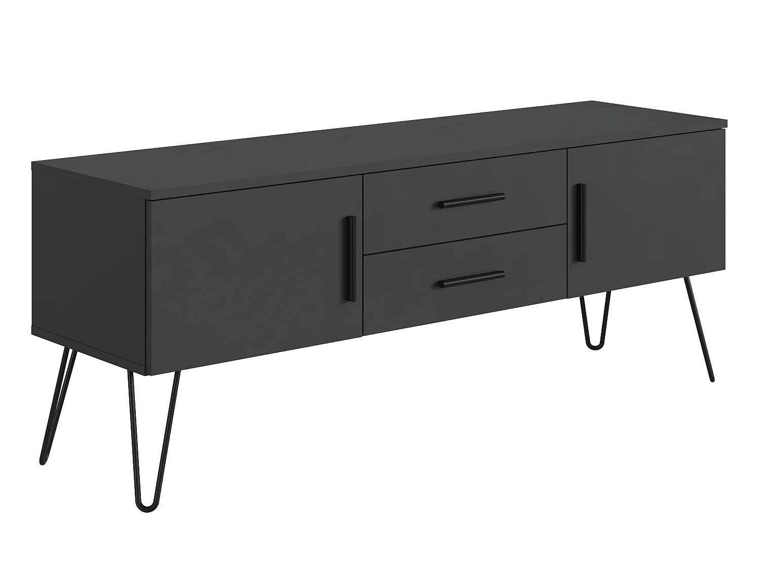 Meuble TV en mélamine coloris gris Anthracite - Longueur 140 x Profondeur 40 x Hauteur 56 cm