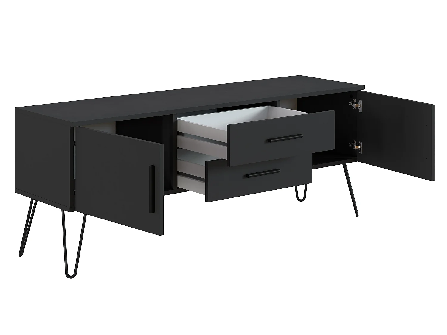 Meuble TV en mélamine coloris gris Anthracite - Longueur 140 x Profondeur 40 x Hauteur 56 cm