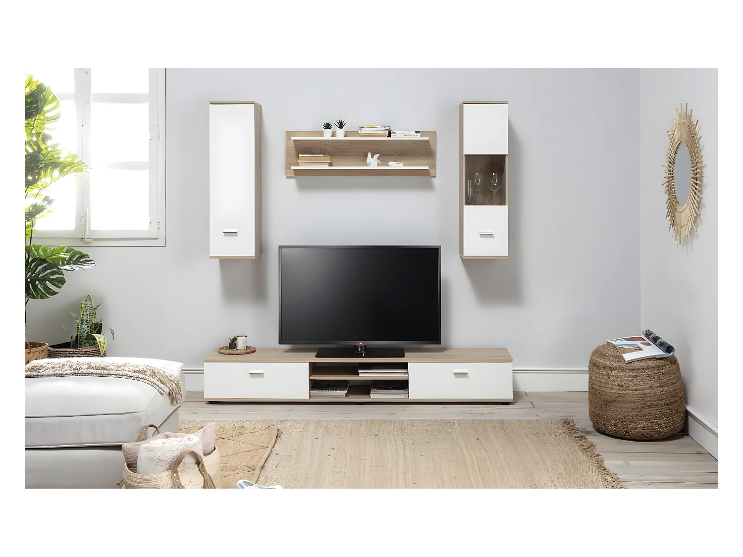 Ensemble TV coloris Chêne Cambrian / Blanc