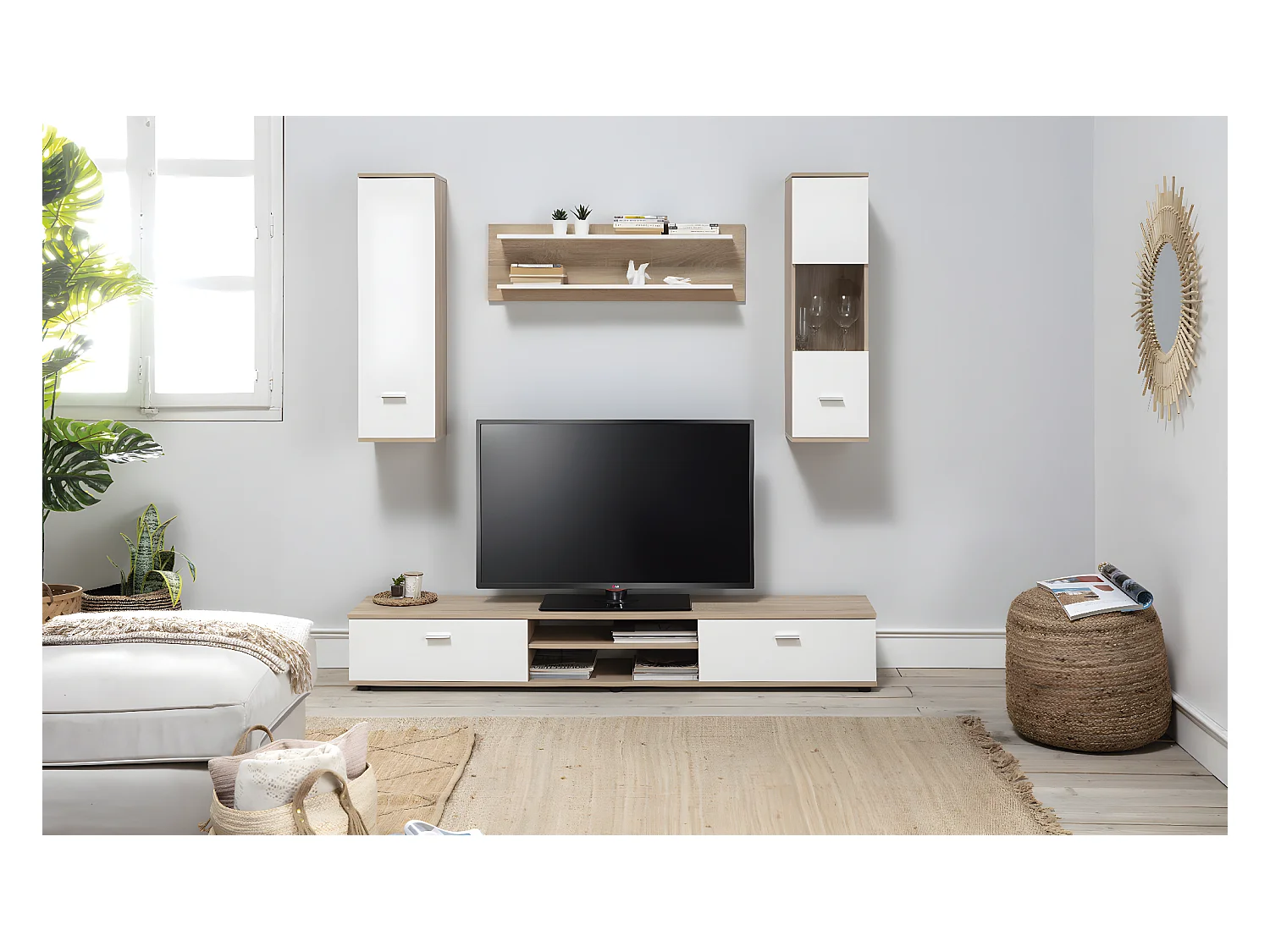 Ensemble TV coloris Chêne Cambrian / Blanc