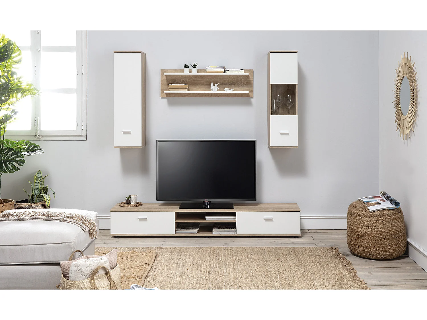 Ensemble TV coloris Chêne Cambrian / Blanc