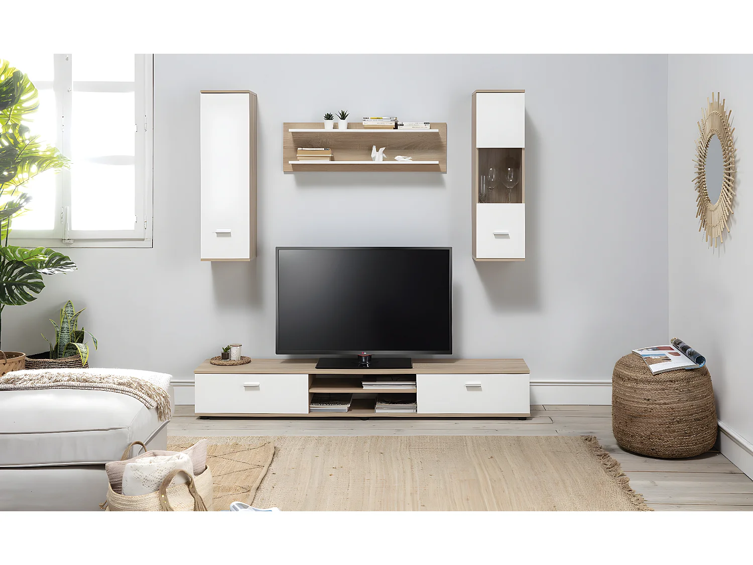 Ensemble TV coloris Chêne Cambrian / Blanc