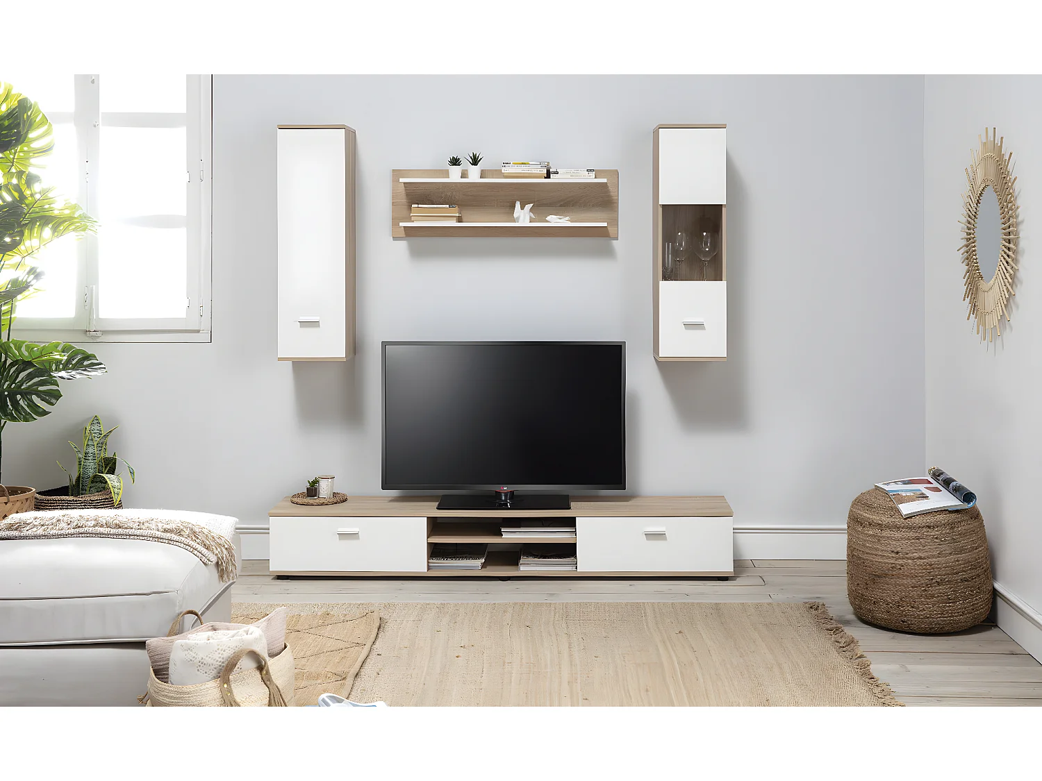 Ensemble TV coloris Chêne Cambrian / Blanc