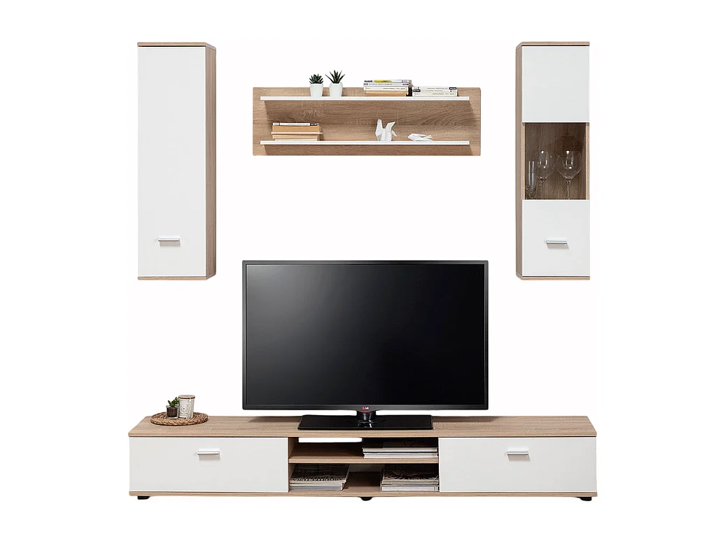 Ensemble TV coloris Chêne Cambrian / Blanc