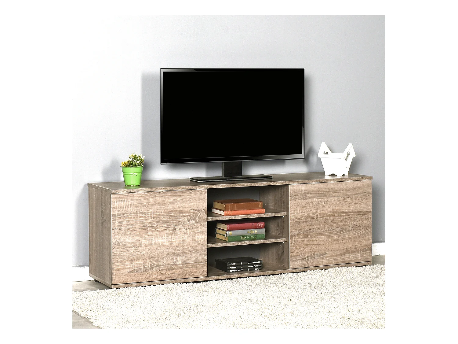 Meuble TV coloris Chêne - longueur 140 x profondeur 35 x hauteur 48 cm
