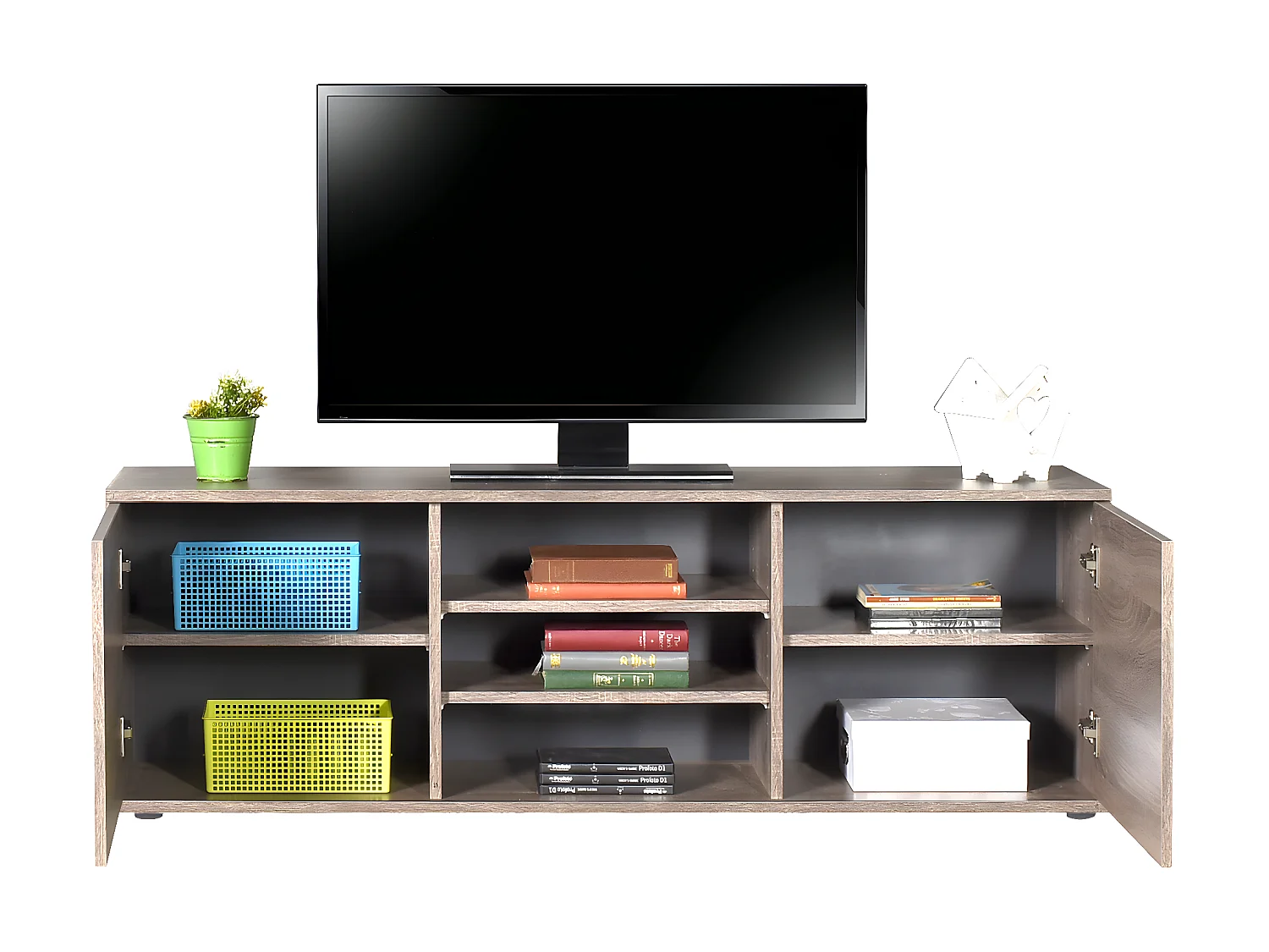 Meuble TV coloris Chêne - longueur 140 x profondeur 35 x hauteur 48 cm