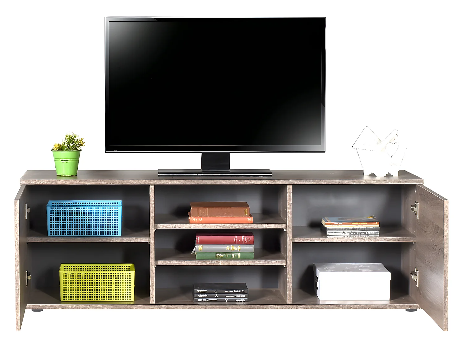 Meuble TV coloris Chêne - longueur 140 x profondeur 35 x hauteur 48 cm