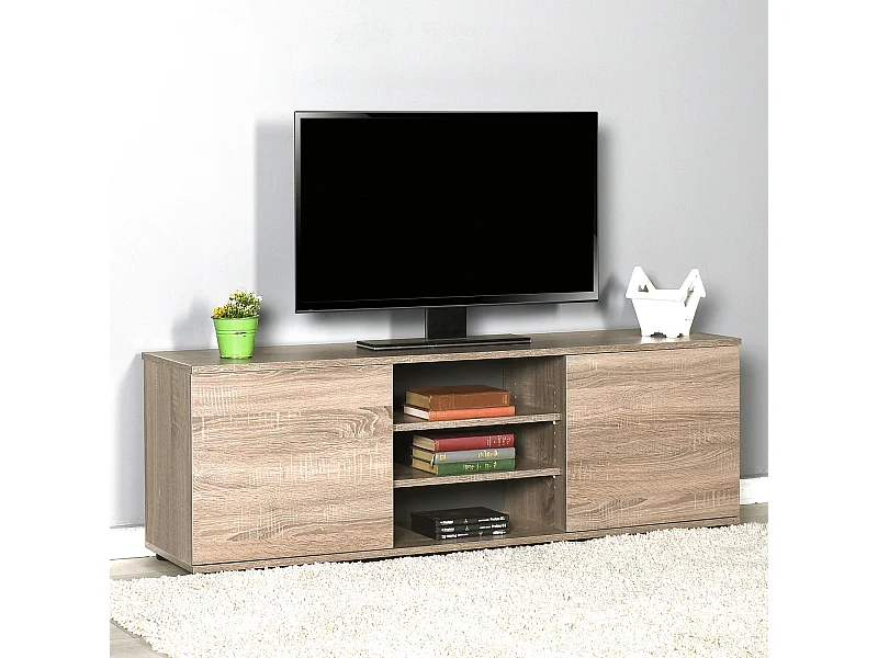 Meuble TV coloris Chêne - longueur 140 x profondeur 35 x hauteur 48 cm