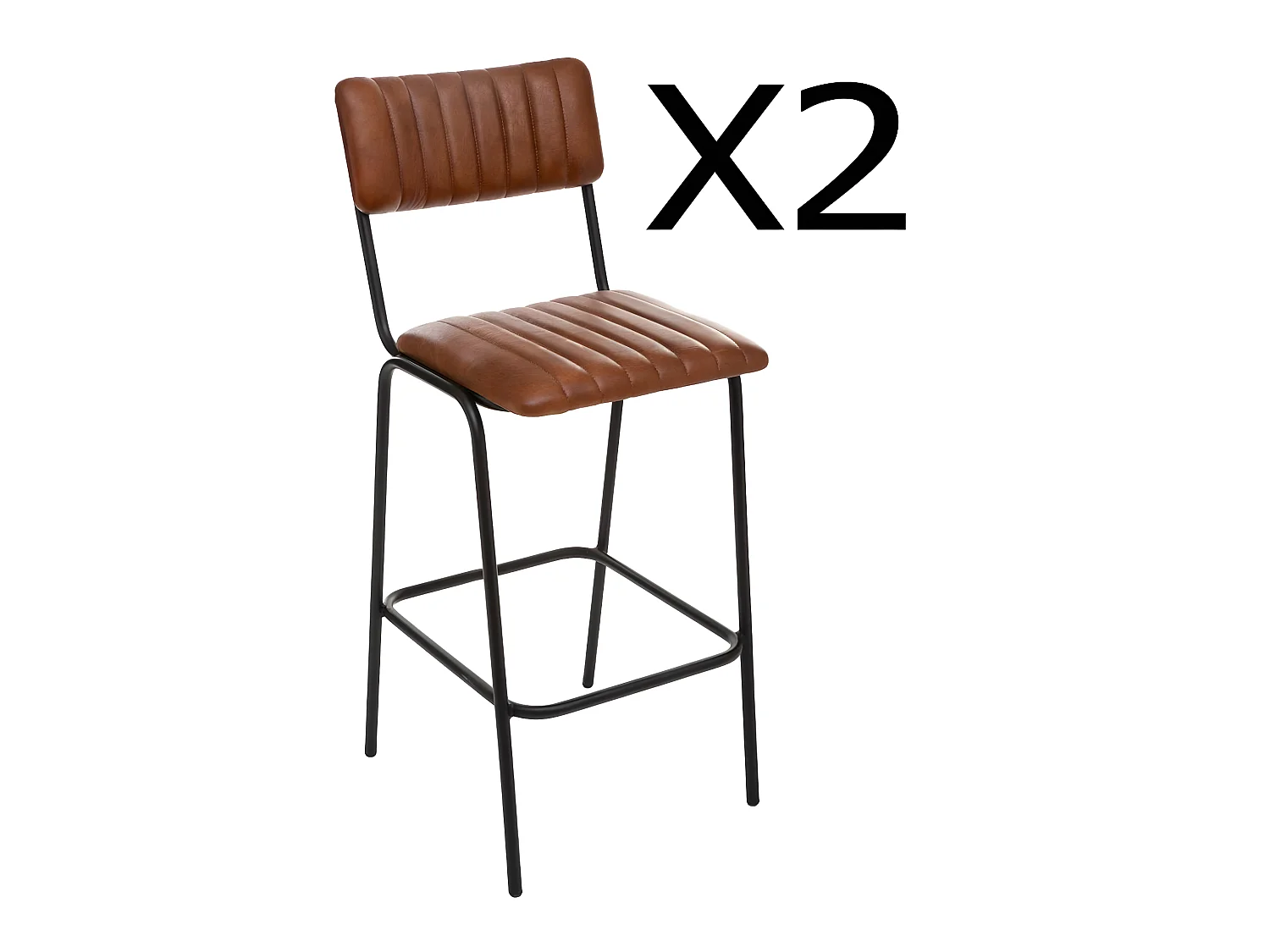 Lot de 2 chaises de bar en Cuir de buffle pleine fleur pigmentée cognac