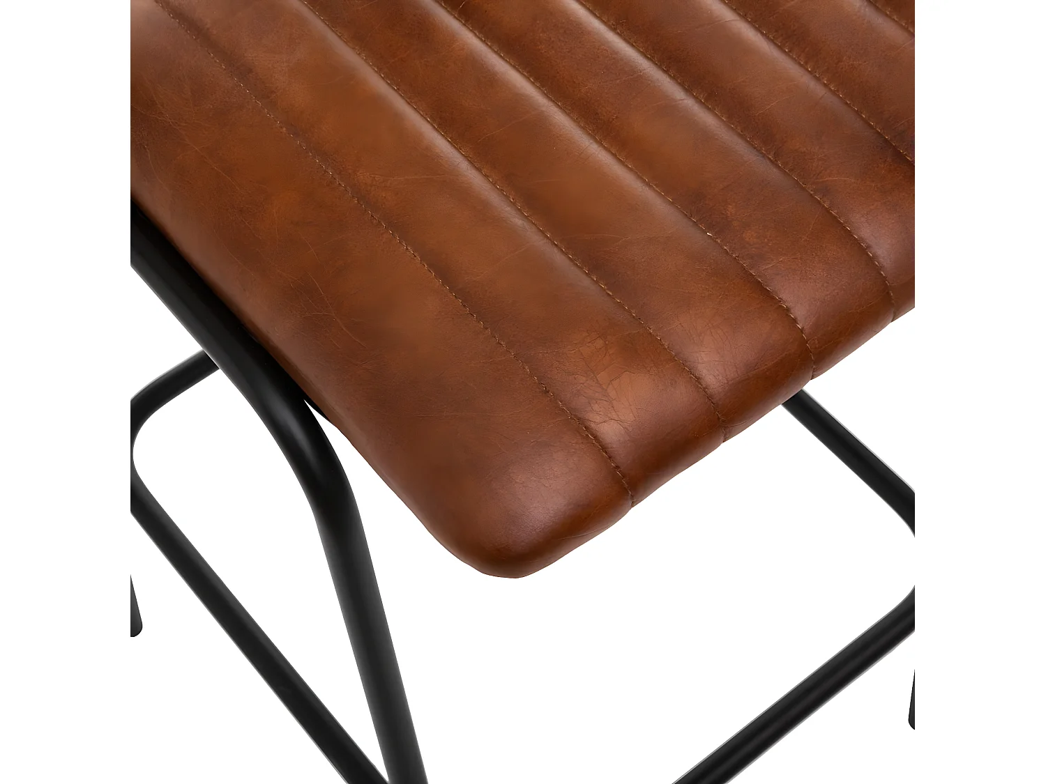Lot de 2 chaises de bar en Cuir de buffle pleine fleur pigmentée cognac