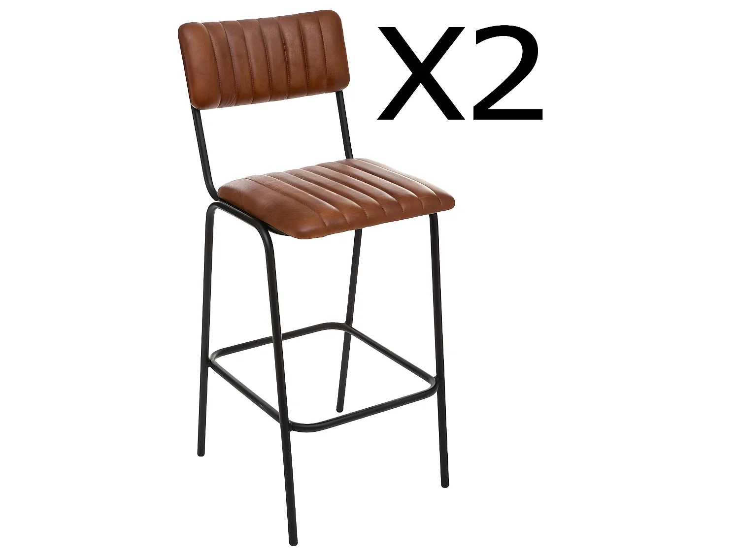 Lot de 2 chaises de bar en Cuir de buffle pleine fleur pigmentée cognac
