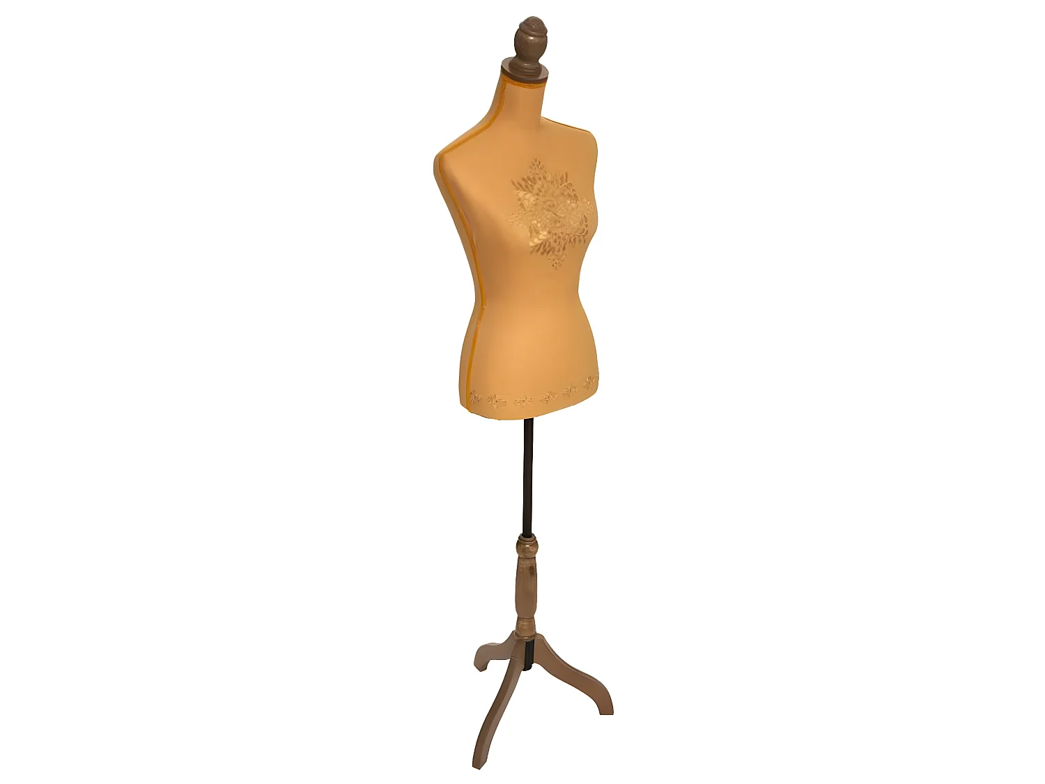Buste de couture, mannequin de présentation Grand modèle en tissu / bois coloris jaune ocre - Longueur 38 x Profondeur 38 x Hauteur 168 cm