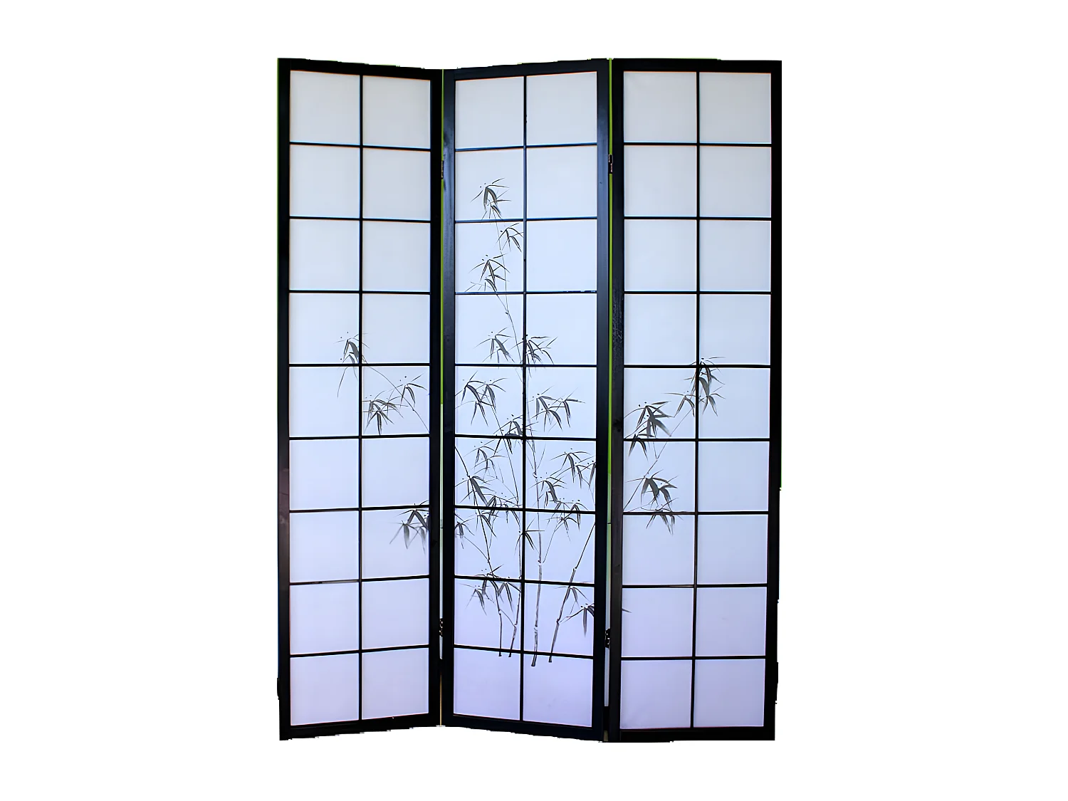 Paravent japonais en bois noir avec dessin bambou de 3 pans