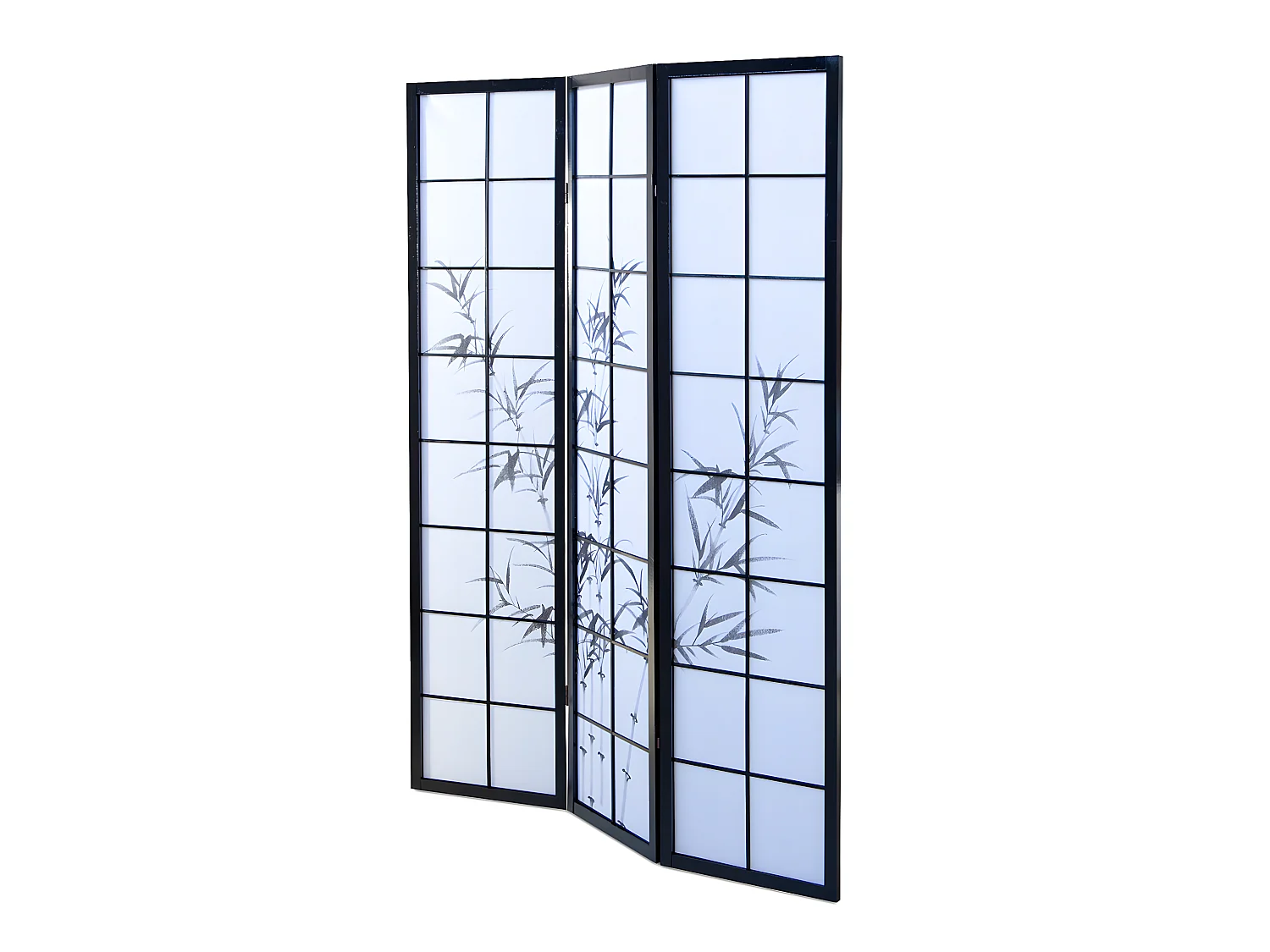 Paravent japonais en bois noir avec dessin bambou de 3 pans
