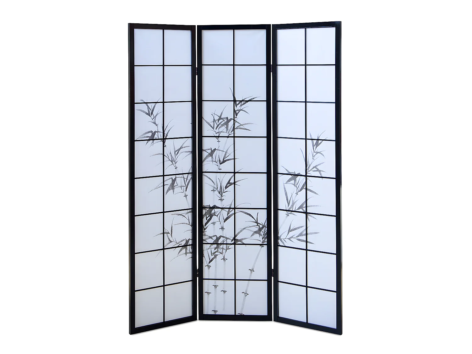 Paravent japonais en bois noir avec dessin bambou de 3 pans