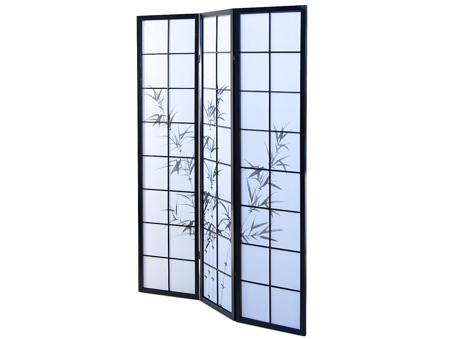 Paravent japonais en bois noir avec dessin bambou de 3 pans