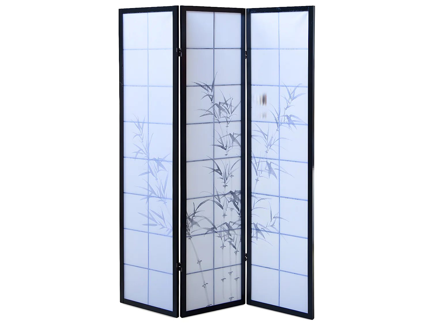Paravent japonais en bois noir avec dessin bambou de 3 pans