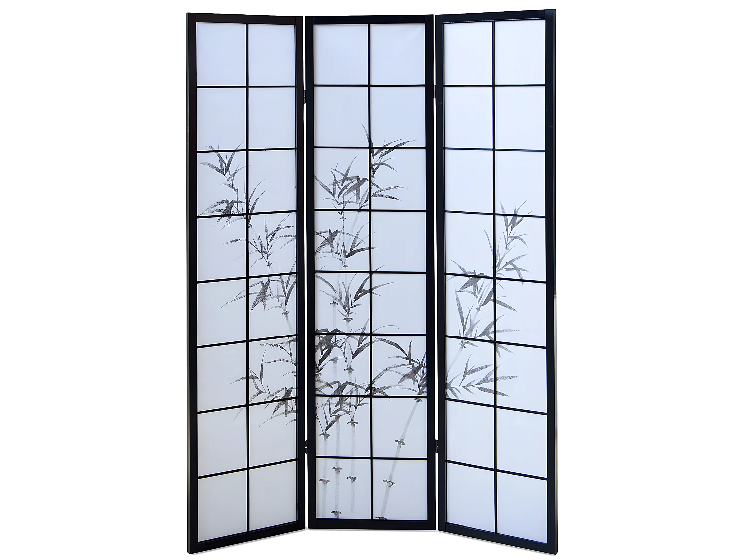 Paravent japonais en bois noir avec dessin bambou de 3 pans