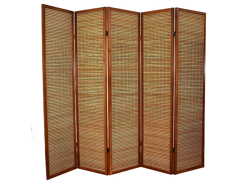 Paravent en bois brun avec bambou de 5 pans