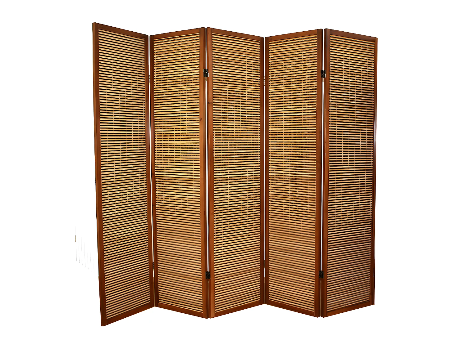 Paravent en bois brun avec bambou de 5 pans
