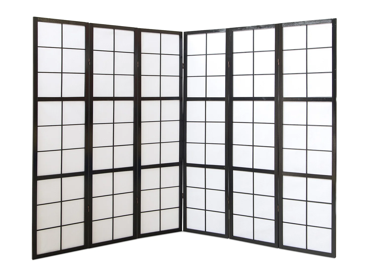 Paravent japonais Shoji en bois noir de 6 pans