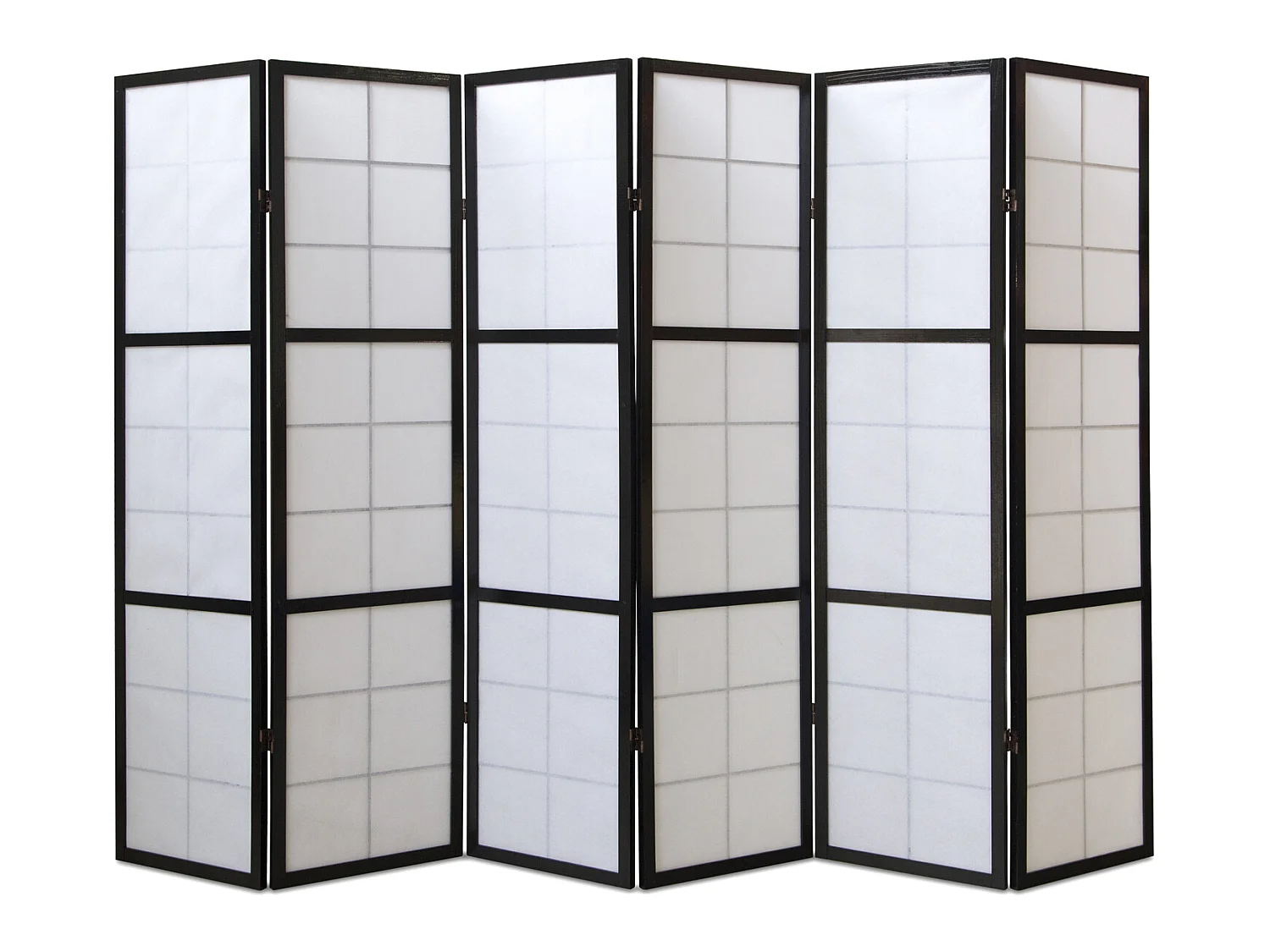Paravent japonais Shoji en bois noir de 6 pans