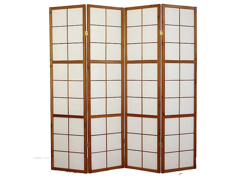 Paravent japonais Shoji en bois brun de 4 pans L176 x H175 x P2 cm