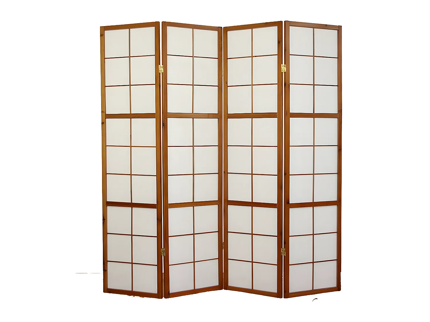 Paravent japonais Shoji en bois brun de 4 pans L176 x H175 x P2 cm