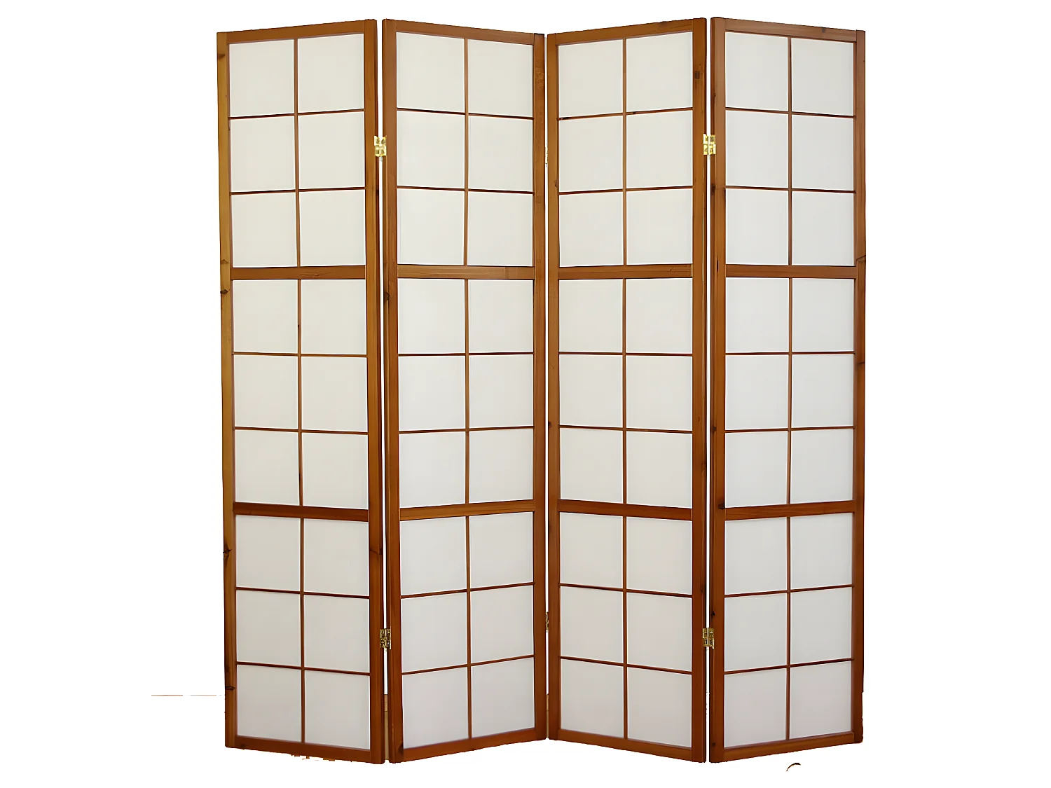 Paravent japonais Shoji en bois brun de 4 pans L176 x H175 x P2 cm