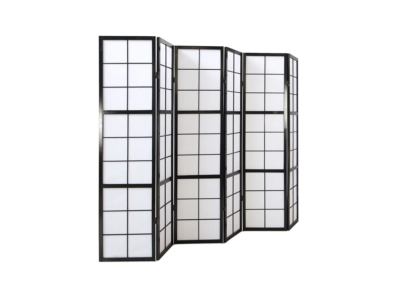 Paravent japonais grands carreaux bois noir et papier de riz - 6 pans - Dim : H 175 cm