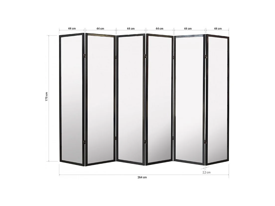 Paravent japonais grands carreaux bois noir et papier de riz - 6 pans - Dim : H 175 cm