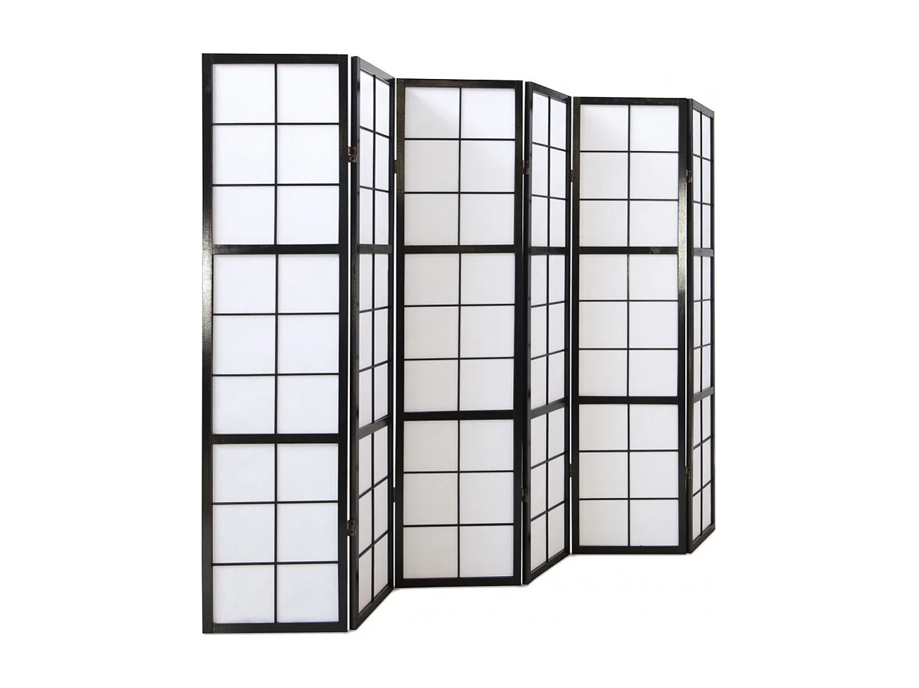 Paravent japonais grands carreaux bois noir et papier de riz - 6 pans - Dim : H 175 cm