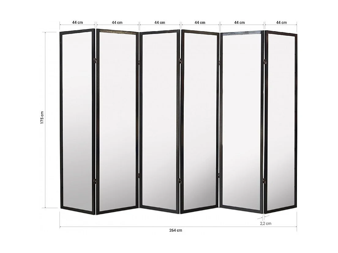 Paravent japonais grands carreaux bois noir et papier de riz - 6 pans - Dim : H 175 cm