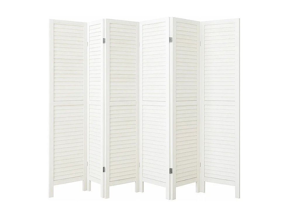 Paravent persienne de 6 pans en bois, coloris blanc lasuré Effet brocante- Dim : H170 x L240cm