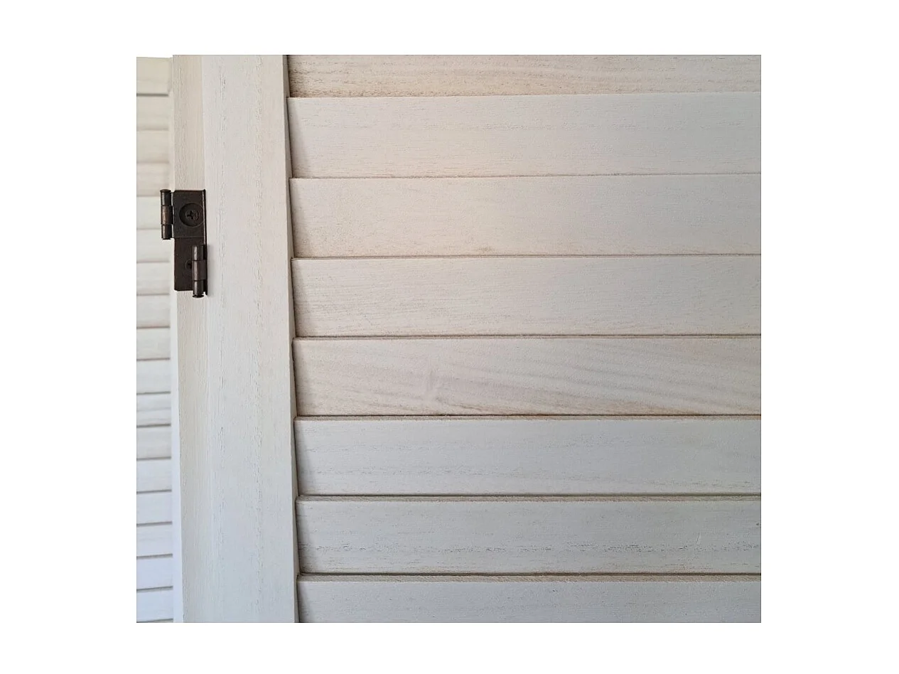 Paravent persienne de 6 pans en bois, coloris blanc lasuré Effet brocante- Dim : H170 x L240cm