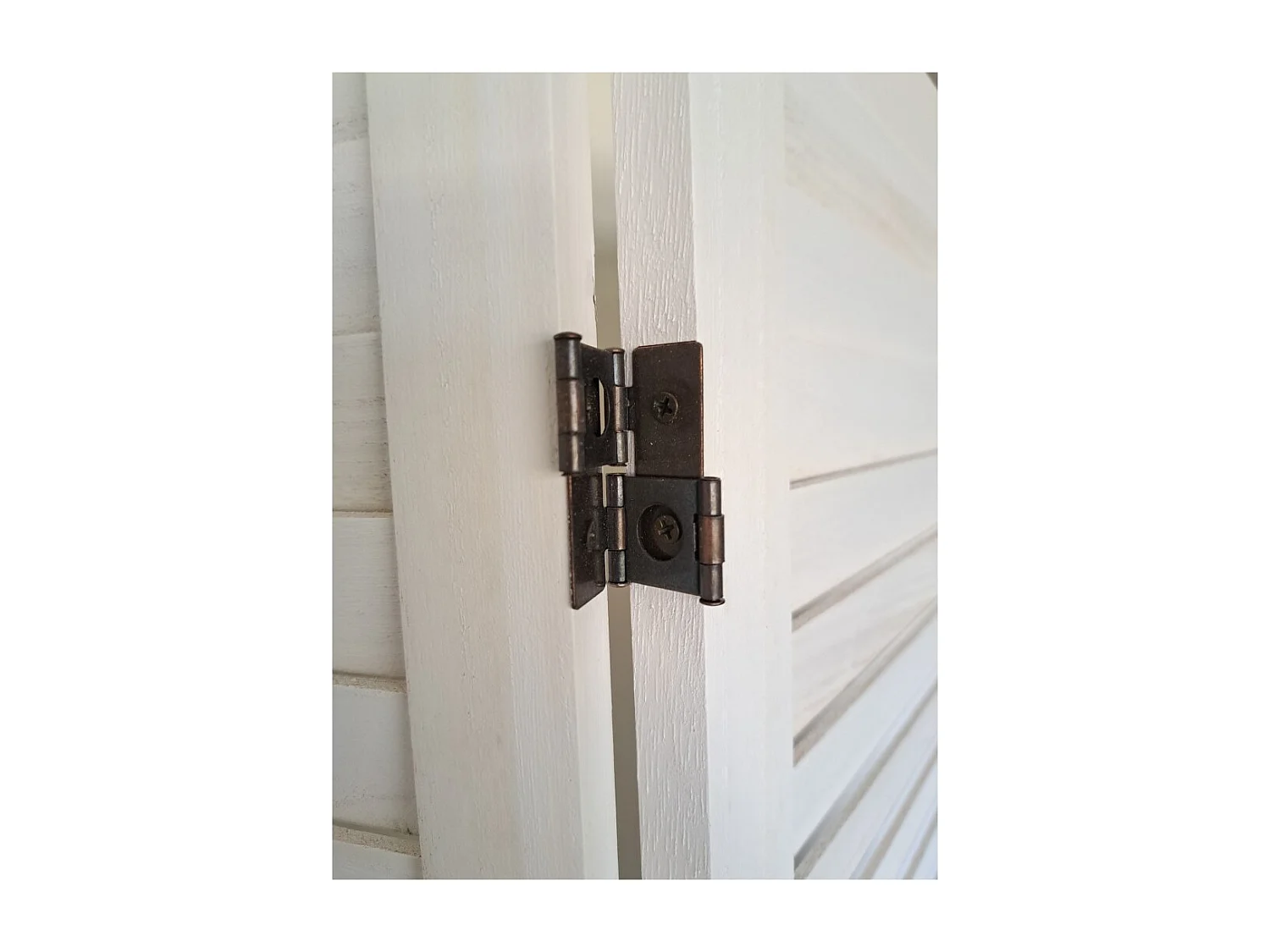 Paravent persienne de 6 pans en bois, coloris blanc lasuré Effet brocante- Dim : H170 x L240cm