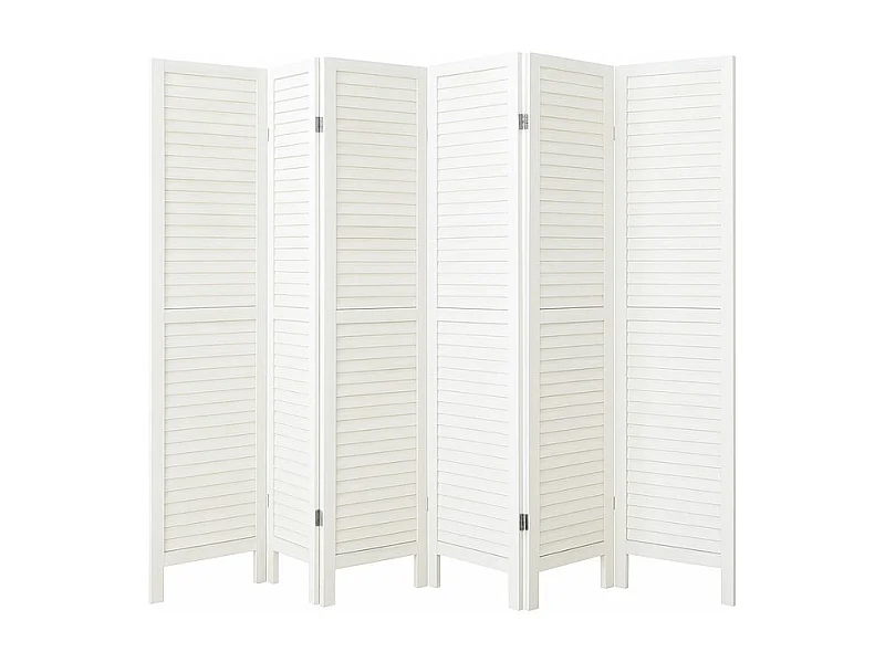 Paravent persienne de 6 pans en bois, coloris blanc lasuré Effet brocante- Dim : H170 x L240cm
