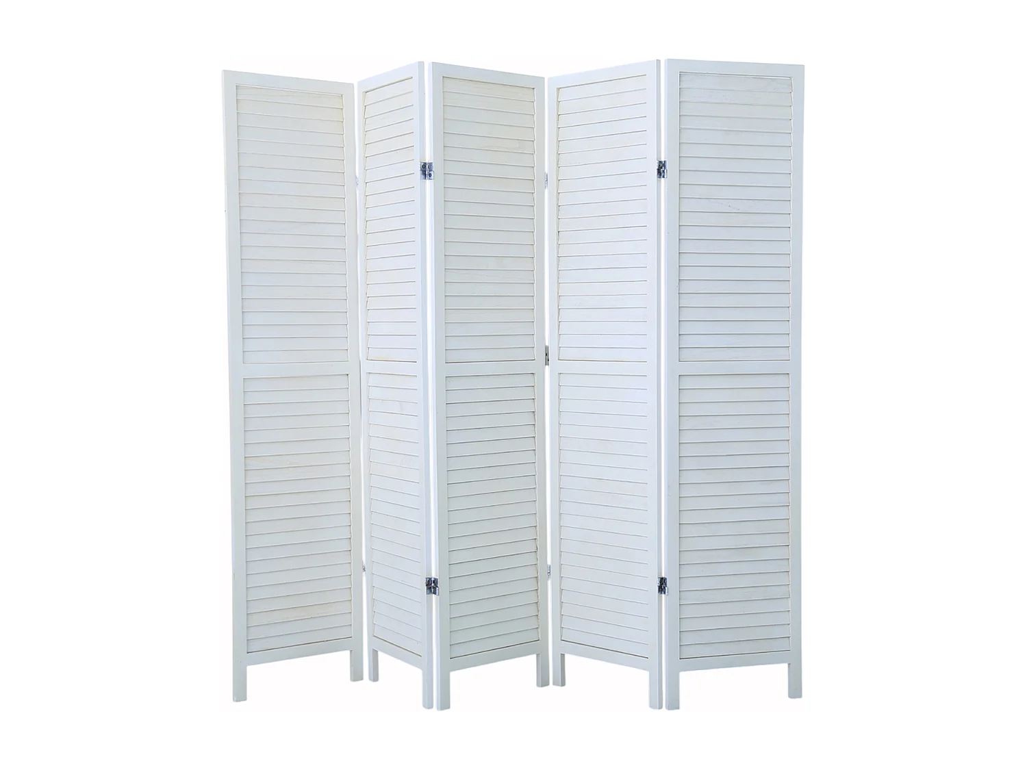 Paravent persienne de 5 pans en bois, coloris blanc. Effet brocante - Dim : H170 x L200cm
