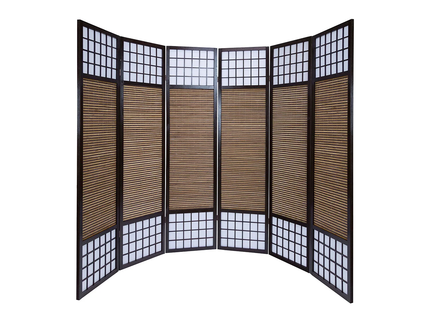Paravent/séparateur de pièce japonais en bois avec bambou de 6 Panneaux coloris marron