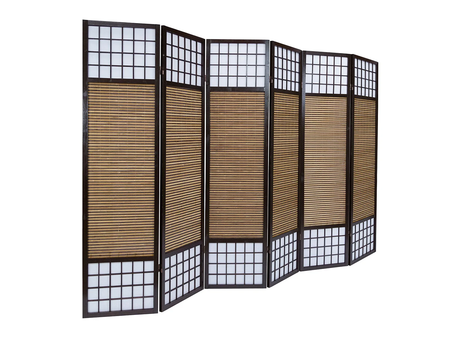 Paravent/séparateur de pièce japonais en bois avec bambou de 6 Panneaux coloris marron