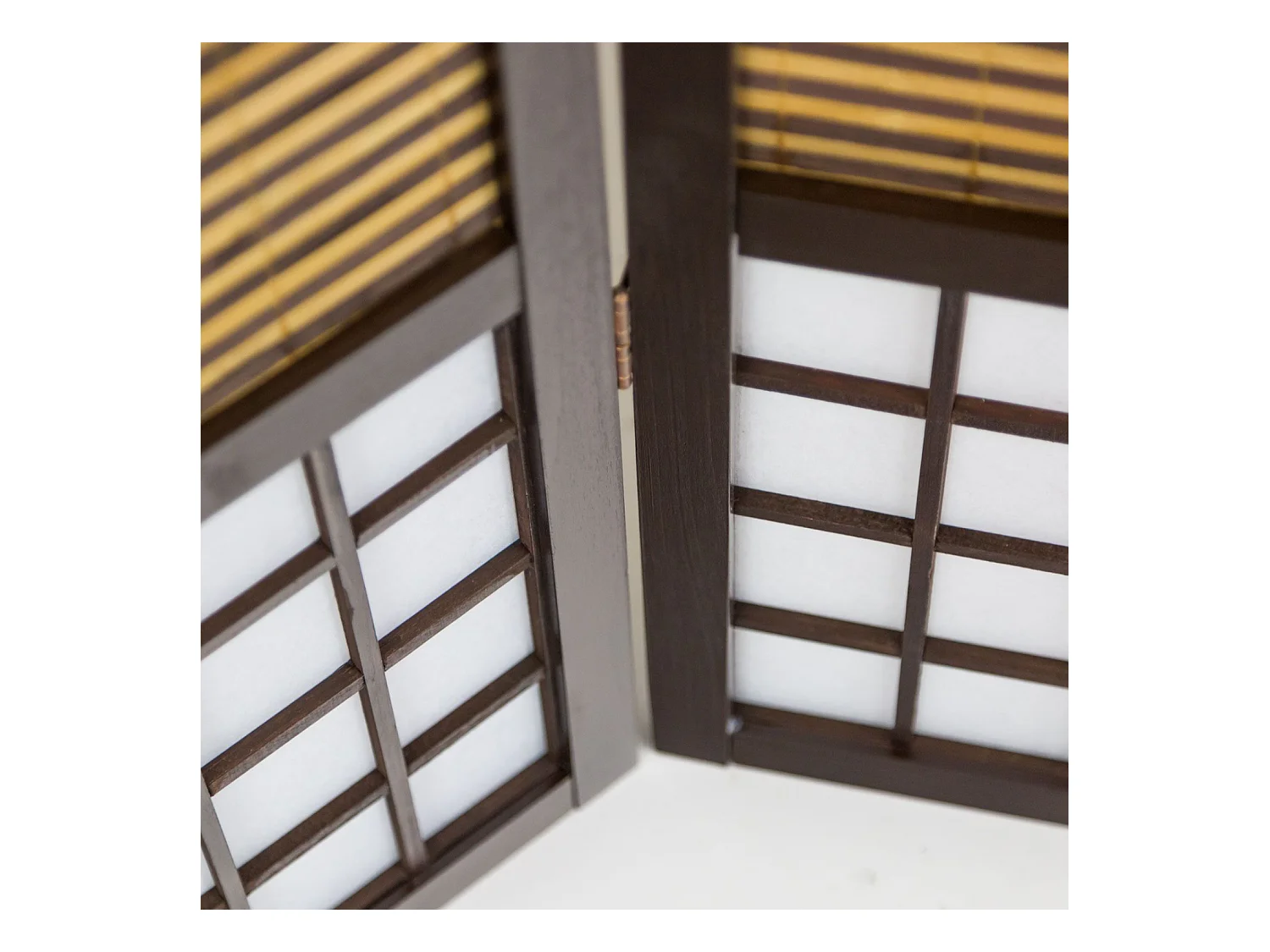 Paravent/séparateur de pièce japonais en bois avec bambou de 6 Panneaux coloris marron