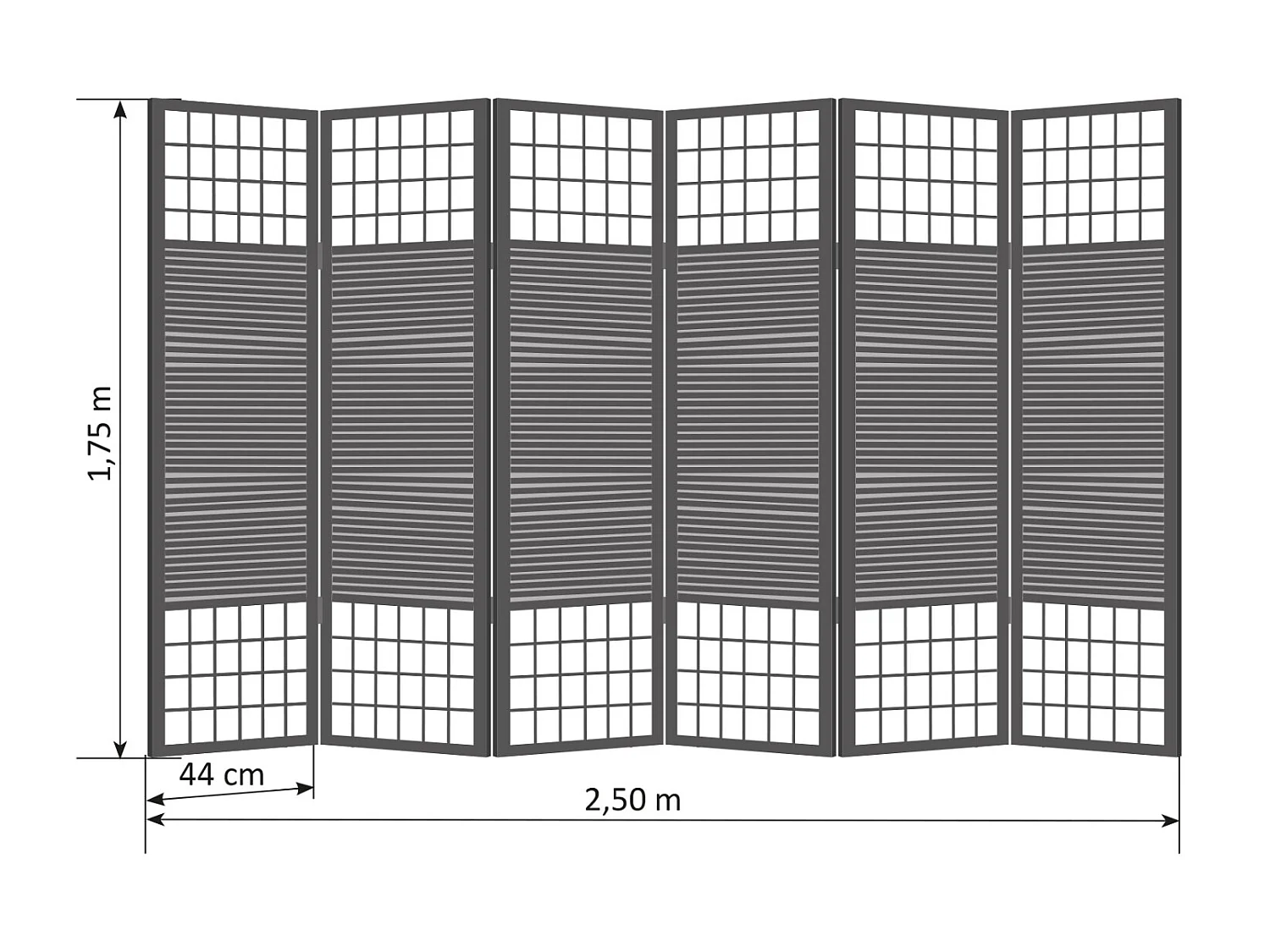 Paravent/séparateur de pièce japonais en bois avec bambou de 6 Panneaux coloris marron
