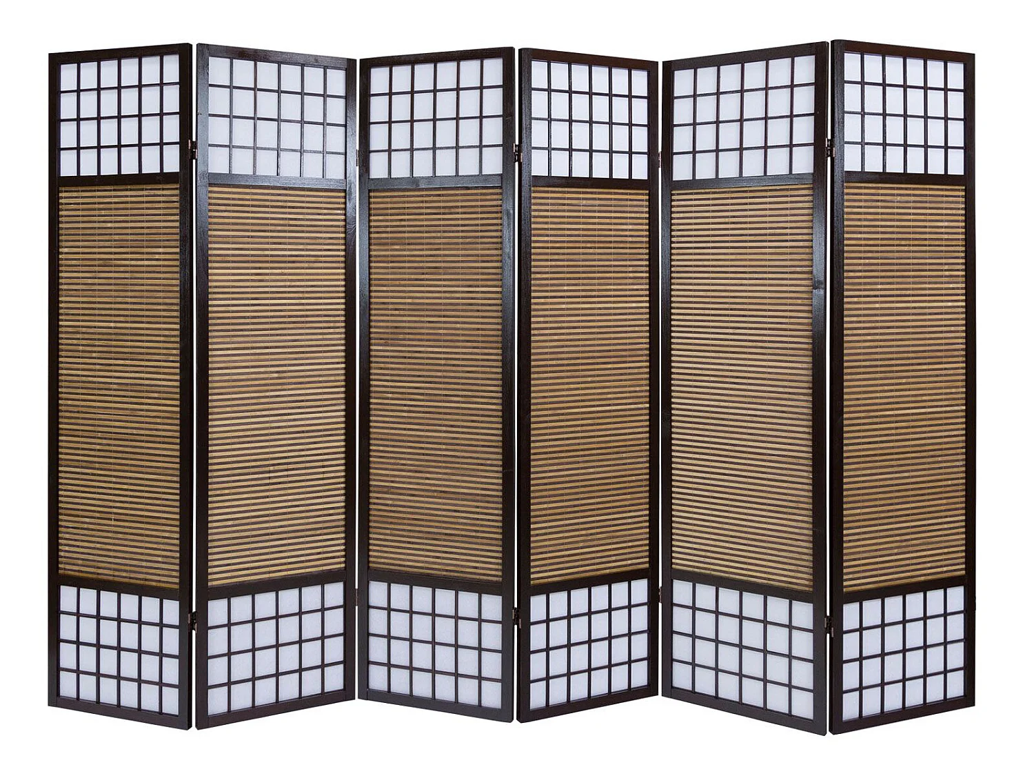 Paravent/séparateur de pièce japonais en bois avec bambou de 6 Panneaux coloris marron
