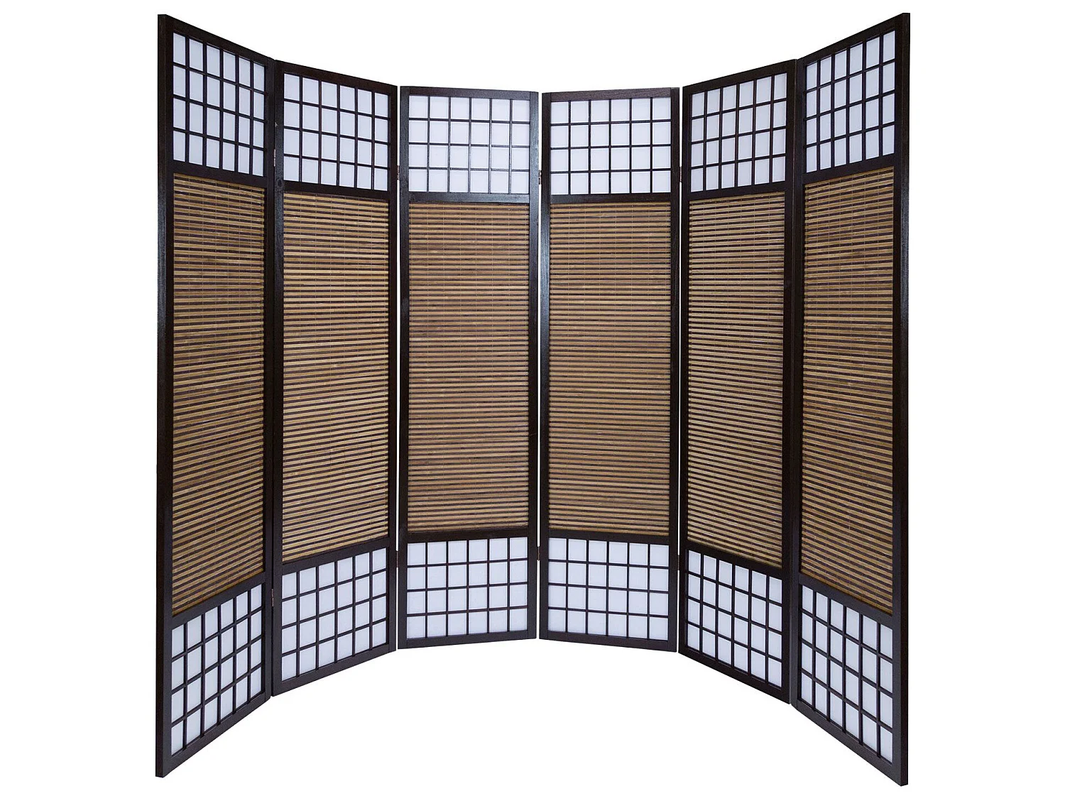 Paravent/séparateur de pièce japonais en bois avec bambou de 6 Panneaux coloris marron